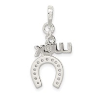 Sterling Silver Polished Luck & Horseshoe Pendant view 4