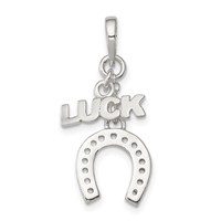 Sterling Silver Polished Luck & Horseshoe Pendant view 1
