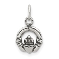 Sterling Silver Mini Antiqued Claddagh Charm view 1