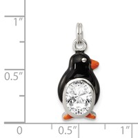 Sterling Silver CZ Enameled Polished Penguin Charm view 3