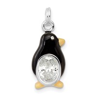 Sterling Silver CZ Enameled Polished Penguin Charm view 1