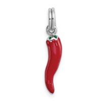 Sterling Silver Rhodium Plated Red Enamel Charm with Green Enamel Accent Pepper view 3