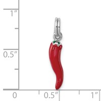 Sterling Silver Rhodium Plated Red Enamel Charm with Green Enamel Accent Pepper view 4