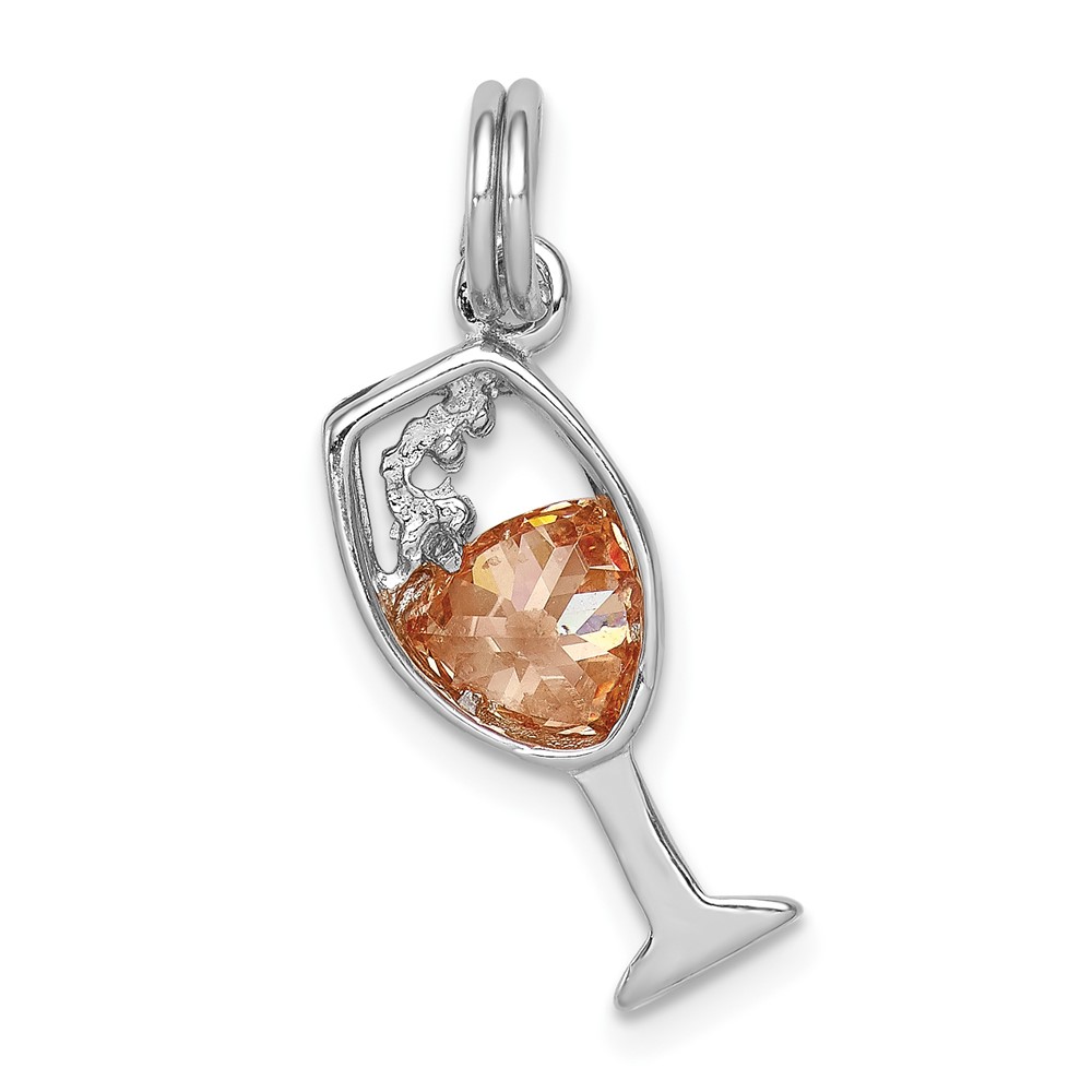 Sterling Silver Rhodium-platedCZ Champagne Glass Charm (QC7059)