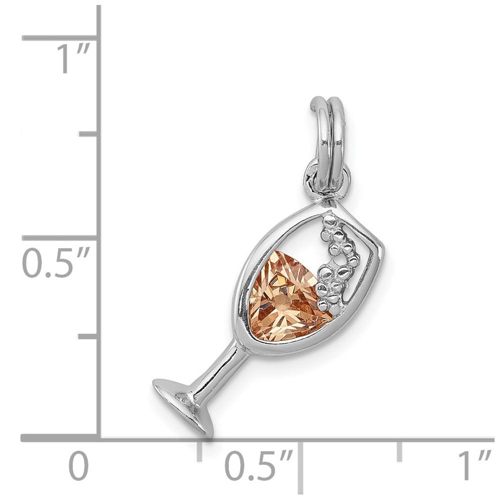 Sterling Silver Rhodium-platedCZ Champagne Glass Charm (QC7059)