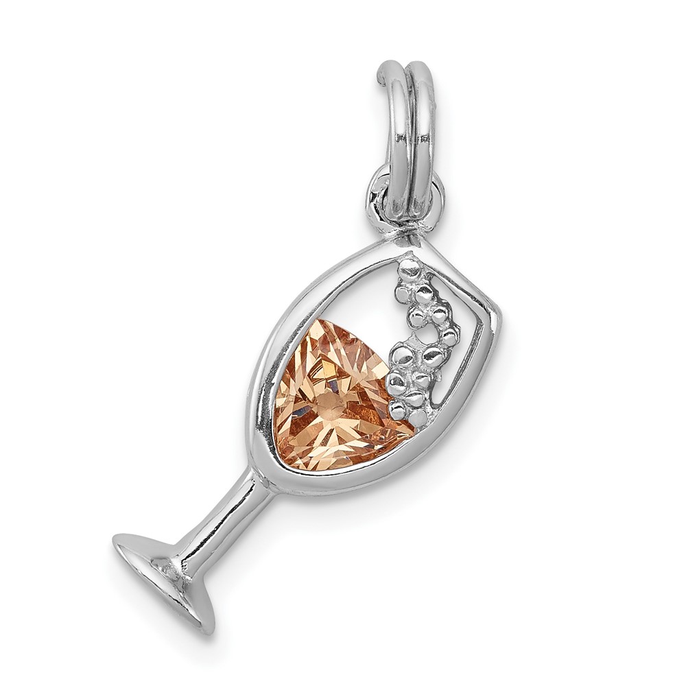 Sterling Silver Rhodium-platedCZ Champagne Glass Charm (QC7059)