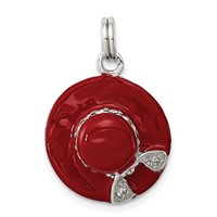 Sterling Silver Rhodium-plated CZ Enamel Hat Charm view 1