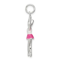 Sterling Silver Pink & White Enamel Charm with Glitter Ballerina view 2