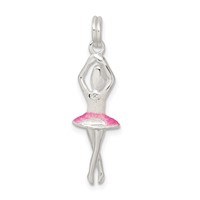 Sterling Silver Pink & White Enamel Charm with Glitter Ballerina view 4