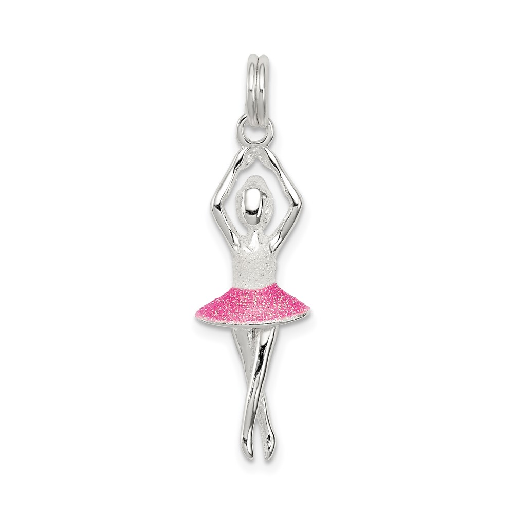 Sterling Silver Pink & White Enamel Charm with Glitter Ballerina