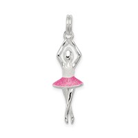 Sterling Silver Pink & White Enamel Charm with Glitter Ballerina view 1