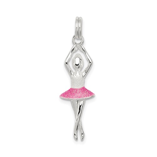 Sterling Silver Pink & White Enamel Charm with Glitter Ballerina