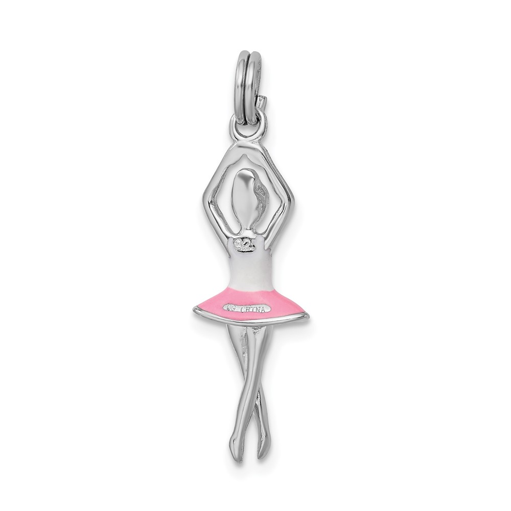 Sterling Silver Rhodium-platedEnamel Ballerina Charm (QC7097)