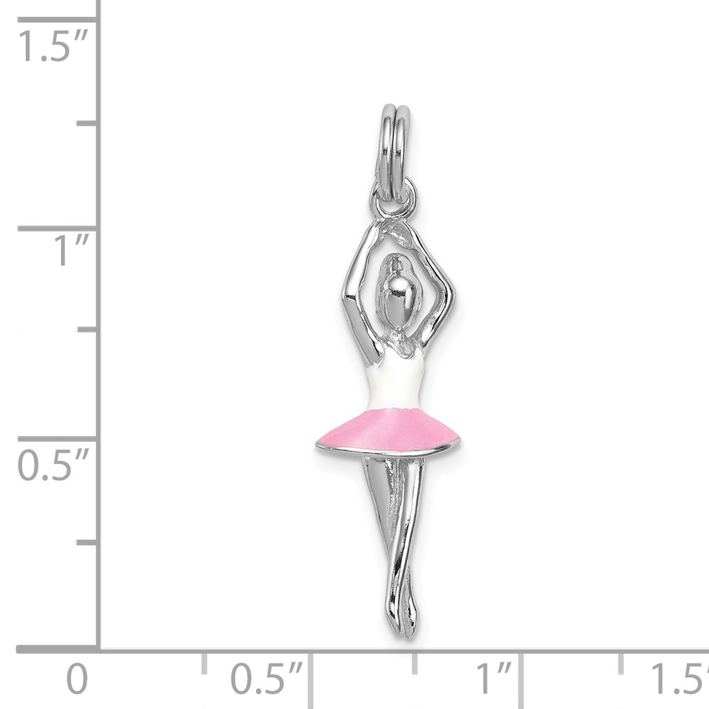 Sterling Silver Rhodium-platedEnamel Ballerina Charm (QC7097)
