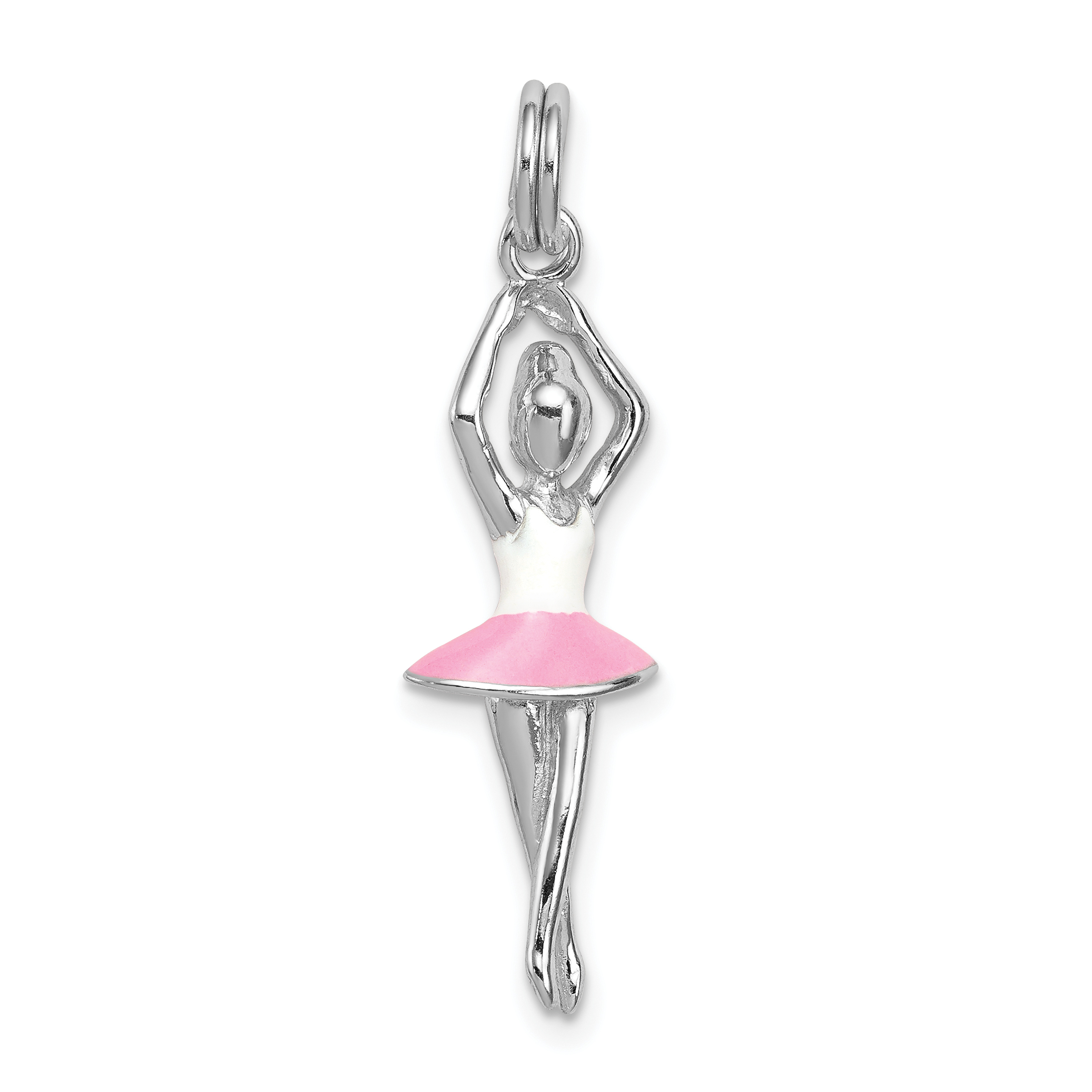 Sterling Silver Rhodium-platedEnamel Ballerina Charm (QC7097)
