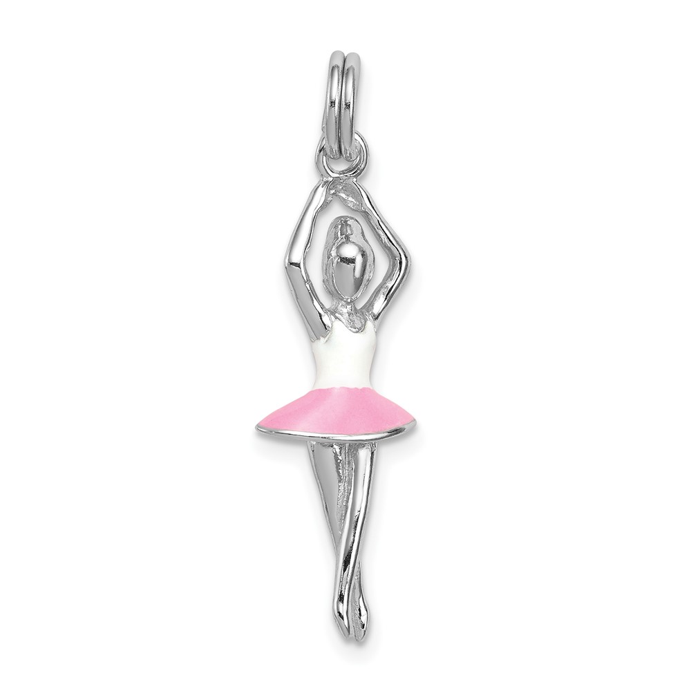 Sterling Silver Rhodium-platedEnamel Ballerina Charm (QC7097)
