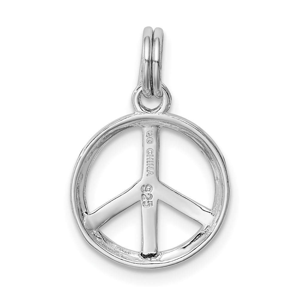 Sterling Silver Rhodium-platedPolished Peace Sign Charm (QC7108)
