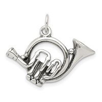 Sterling Silver Antiqued French Horn Charm view 1