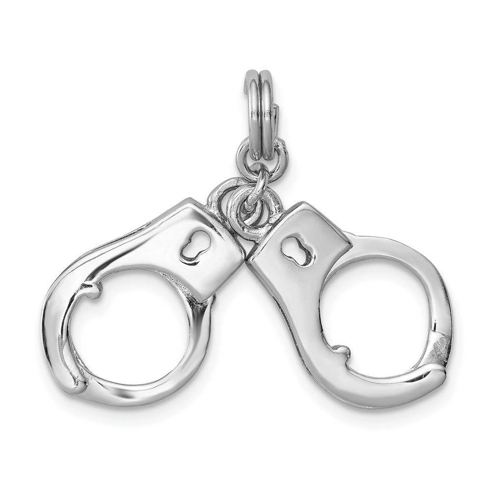 Sterling Silver Rhodium-platedPolished Movable Handcuffs Charm (QC7120)