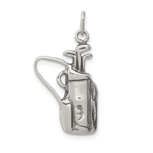 Sterling Silver Antiqued Golf Clubs Charm with Bag