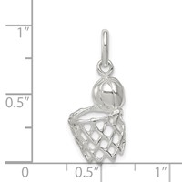 Sterling Silver Basketball in Hoop Charm view 3