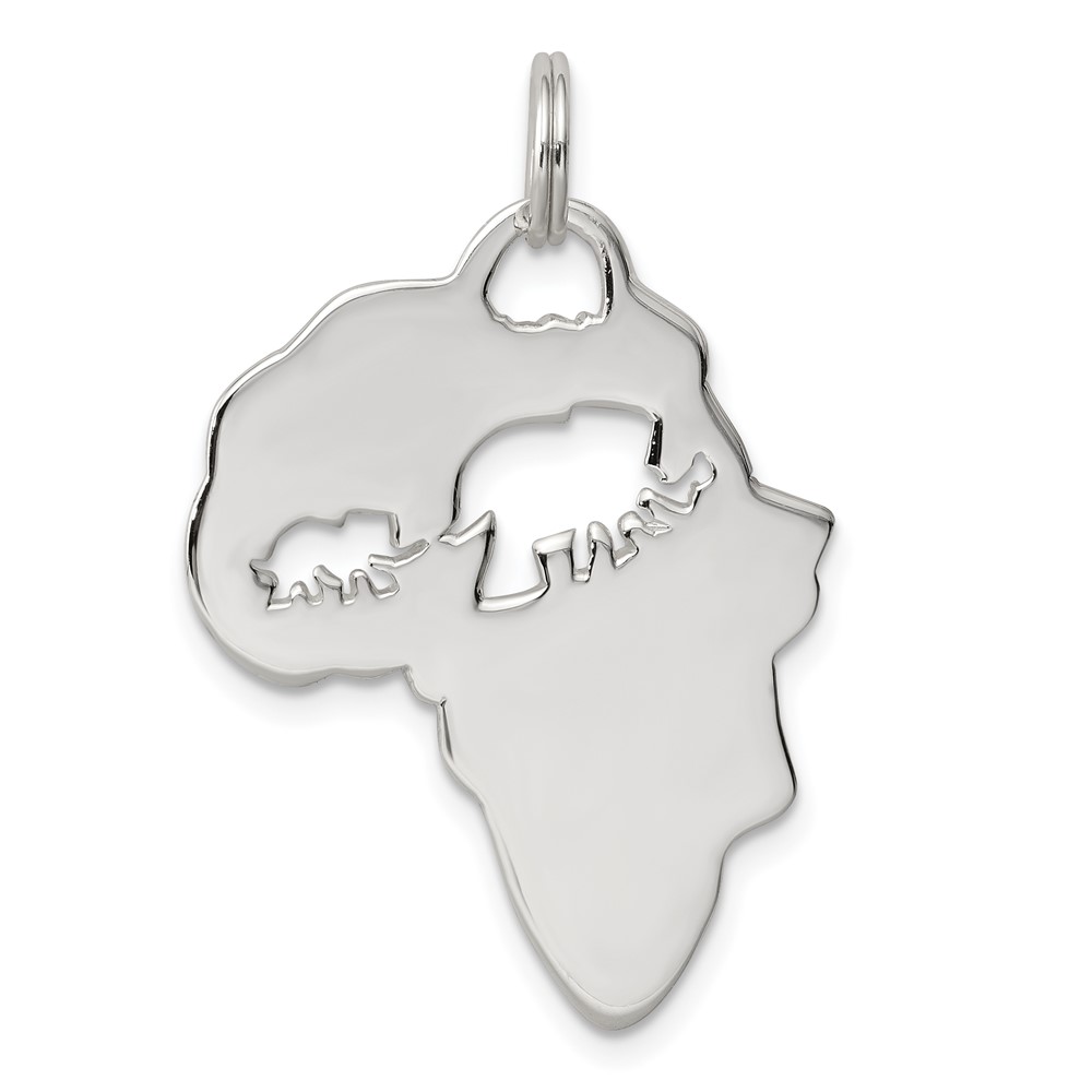 Sterling Silver Africa Continent Pendant with Elephant Cutout