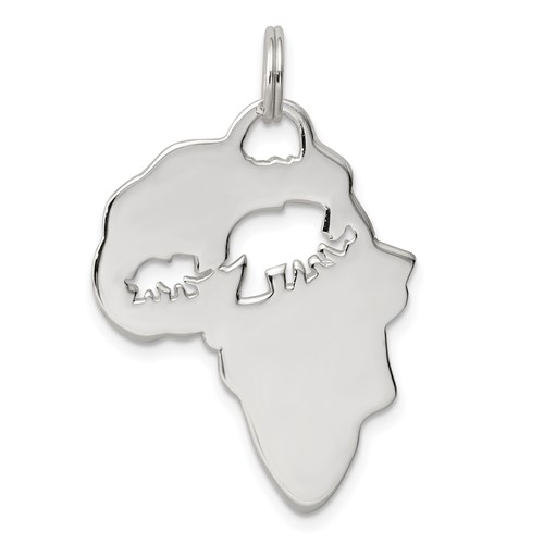 Sterling Silver Africa Continent Pendant with Elephant Cutout