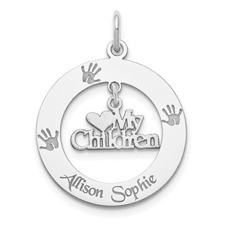 Sterling Silver Rhodium-plated Personalizable My Children Charm