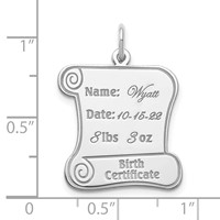 Sterling Silver Rhodium-plated Personalizable Birth Certificate Charm view 3