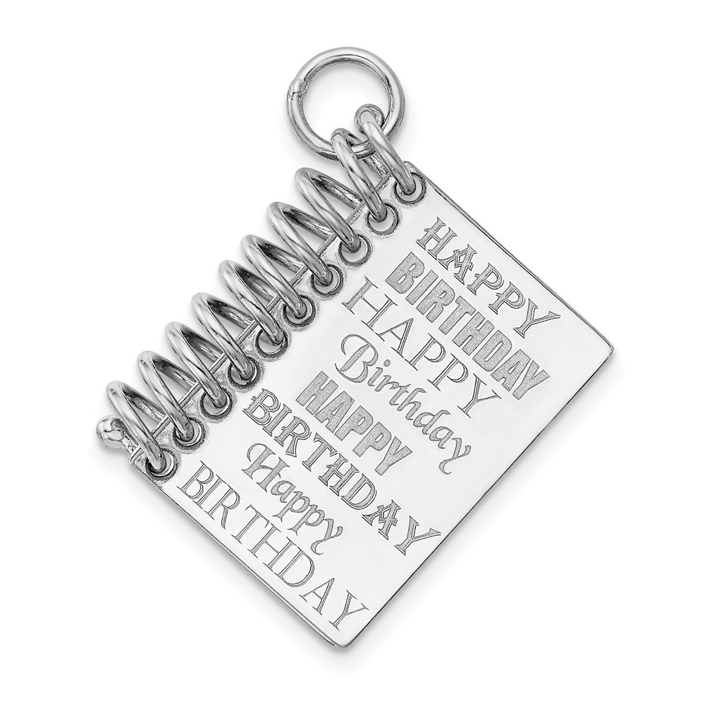 Sterling Silver Rhodium-plated Personalizable Happy Birthday Card Charm