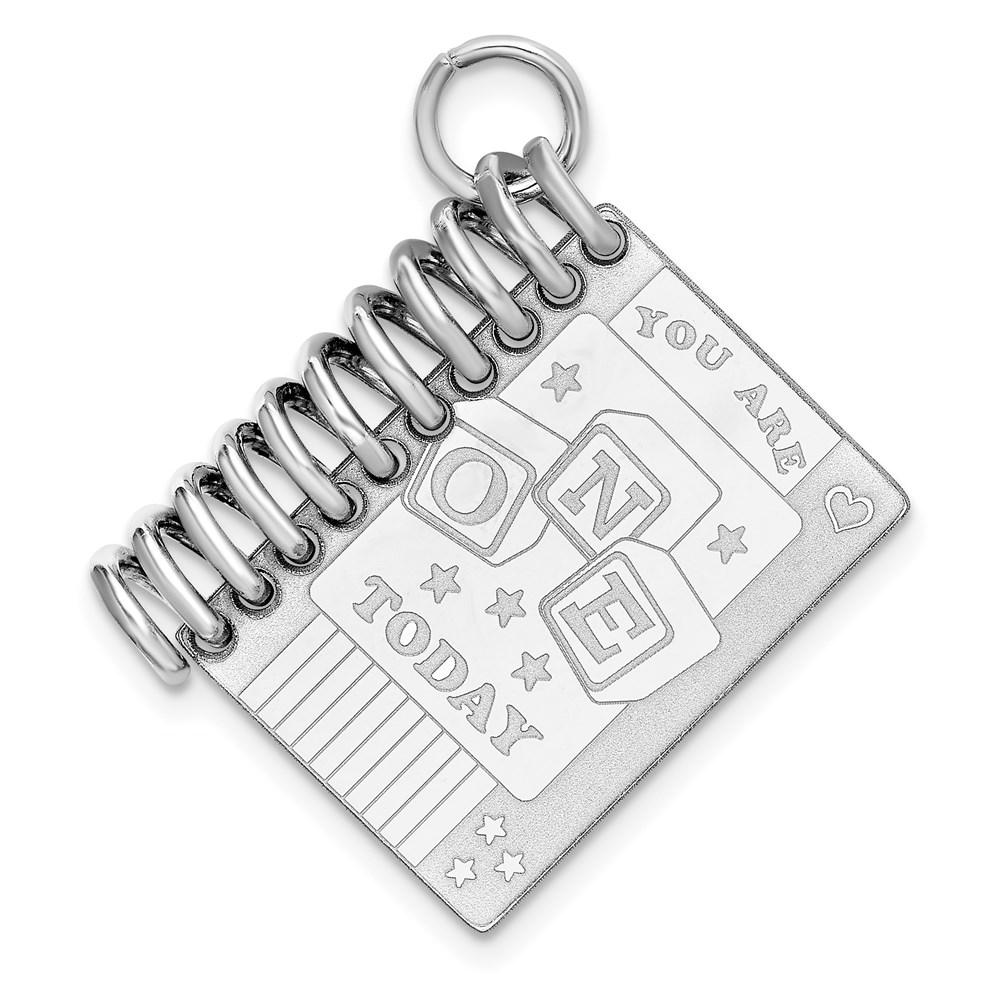 Sterling Silver Rhodium-plated Personalizable 1st Birthday Book Charm