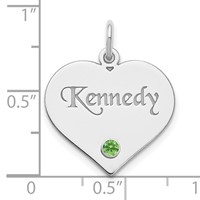 Sterling Silver Rhodium-plated Personalized Heart Charm with Birthstone view 3