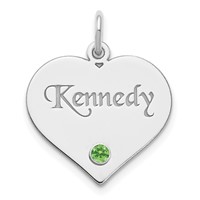 Sterling Silver Rhodium-plated Personalized Heart Charm with Birthstone view 1