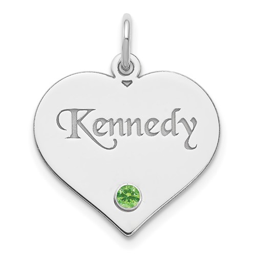 Sterling Silver Rhodium-plated Personalized Heart Charm with Birthstone