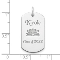 Sterling Silver Rhodium-plated Personalizable Graduation Dog Tag Charm view 3