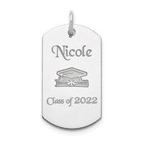 Sterling Silver Rhodium-plated Personalizable Graduation Dog Tag Charm view 1