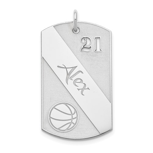 SS Rhodium-plated Personalized Basketball Dog Tag Charm