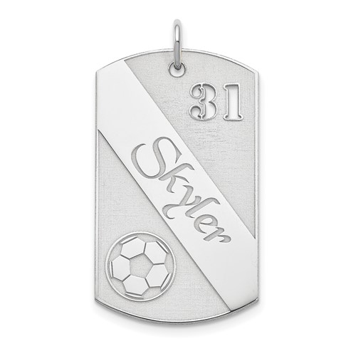 SS Rhodium-plated Personalized Soccer Ball Dog Tag Charm
