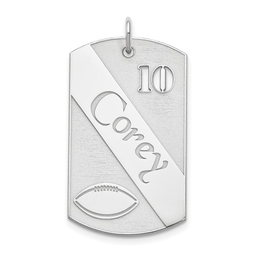 SS Rhodium-plated Personalized Football Dog Tag Charm