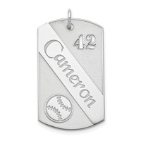 SS Rhodium-plated Personalized Baseball Dog Tag Charm view 1