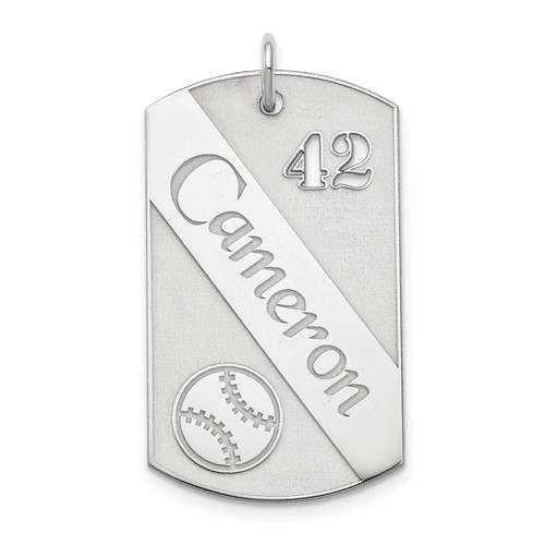 SS Rhodium-plated Personalized Baseball Dog Tag Charm