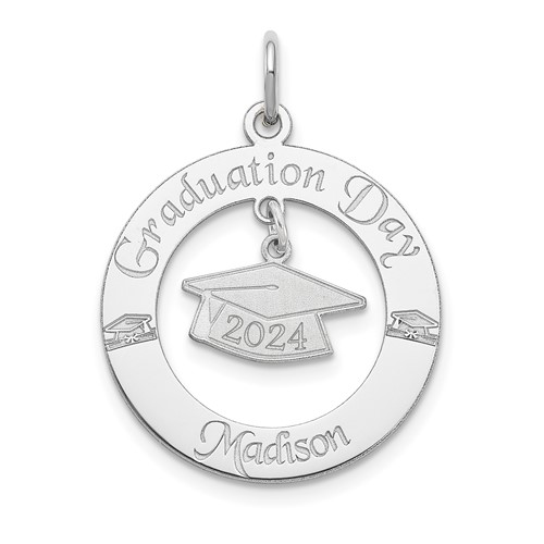 SS Rhodium-plated Personalized Graduation Charm