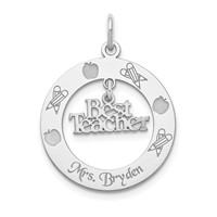 Sterling Silver Rhodium-plated Personalizable Best Teacher Charm view 1