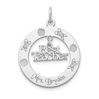 Sterling Silver Rhodium-plated Personalizable Best Teacher Charm