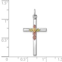 Sterling Silver Platinum-plated Polished Epoxy & Gold-plated Cross Pendant view 3