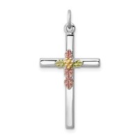 Sterling Silver Platinum-plated Polished Epoxy & Gold-plated Cross Pendant view 1