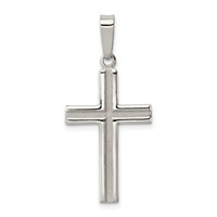 Sterling Silver Polished and Matte Finish Cross Pendant view 1