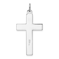 Sterling Silver Platinum-plated Brushed & Polished Enml Black Cross Pendant view 4