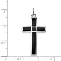 Sterling Silver Platinum-plated Brushed & Polished Enml Black Cross Pendant view 3