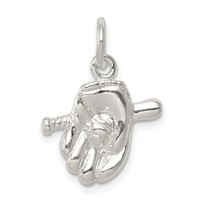 Sterling Silver Baseball Glove & Bat Charm view 1